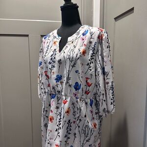 Floral Print Blouse with Blue and Red Accents